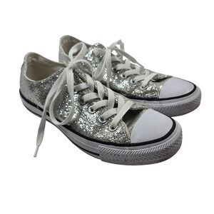Converse Chuck Taylor All Star Silver Glitter Low Top Sneakers 135851C Mens 5 W7